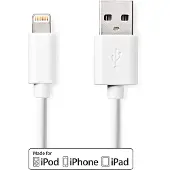 Nedis Câble Lightning - USB 2.0 - Apple Lightning 8 broches - Connecteur USB-A - 480 Mbps - Nickelé - 2,00 m - Rond - PVC - Blanc - Etiquette