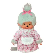 Monchhichi peluche grand-mère avec robe grise