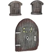 Relaxdays Porte de fée pour le jardin, lot de 3, fenêtre de fée, décoration en forme de tronc d'arbre, résistante aux intempéries, décoration d'arbre à suspendre, Fairy Door, marron