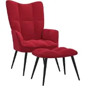 vidaXL Fauteuil relax avec pouf vin rouge velours