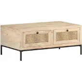 vidaXL Table basse 90x50x37 cm Mango massif et cannage