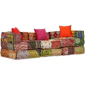 vidaXL Pouf modulaire à 3 places Patchwork Tissu