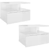 vidaXL Tables de chevet flottantes 2pcs Blanc brillant Bois ingénierie