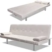 vidaXL Canapé-lit avec 2 coussins Similicuir Extensible Blanc Crème
