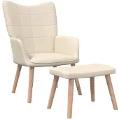 vidaXL Fauteuil relax avec pouf Crème Tissu