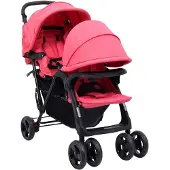 vidaXL Poussette jumelle tandem rouge acier