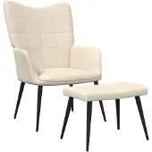 vidaXL Fauteuil relax avec pouf Crème Tissu