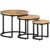 vidaXL Tables d'appoint 3 pcs Bois de manguier brut