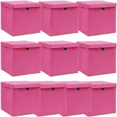 vidaXL Boîtes de rangement avec couvercles 10 pcs. Rose 32x32x32 cm Tissu