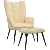 vidaXL Fauteuil relax avec pouf blanc crème velours