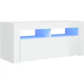 vidaXL Armoire TV avec lampes LED blanc brillant 90x35x40 cm