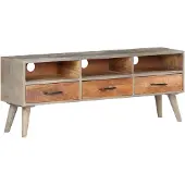 vidaXL Armoire TV Gris 130x35x51 cm Bois massif de manguier rugueux