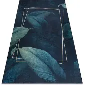 Rugsx Tapis lavable ANDRE 1170 Feuilles, géométrique antidérapant - bleu 80x150 cm