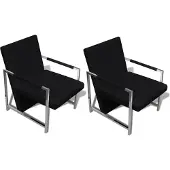 vidaXL Fauteuils lot de 2 avec cadre chromé noir similicuir