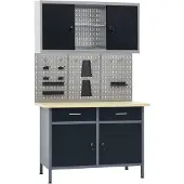vidaXL Établi avec 3 panneaux à outils et 1 armoire murale