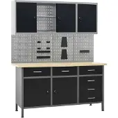 vidaXL Établi avec 4 parois d'outils et 2 armoires murales
