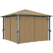 vidaXL Pavillon avec rideau 300x300 cm Taupe Aluminium