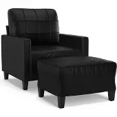 vidaXL Fauteuil avec pouf Noir 60 cm Similicuir