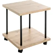 Haku Table d'appoint, carrée, en mélaminé, 4 roulettes pivotantes (2 blocables), L 400 x P 400 x H 450 mm, noir/chêne clair
