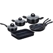 Herzberg Cooking 10 Pieces Marble Coated Pans Set - Black
