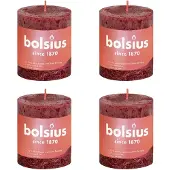 Bolsius Bougies pilier rustiques Shine 4 pcs 80x68 mm Rouge velours