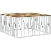 vidaXL Table basse argentée Acier inoxydable et vieux bois massif