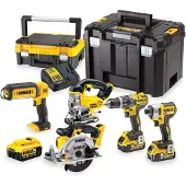 DeWalt Pack 5 machines DCK551P3T : perceuse (DCD796), visseuse à choc (DCF887), scie sauteuse (DCS331), scie circulaire (DCS391) et une lampe LED (DCL050) avec coffret et 3 batteries 5,0 Ah 18V