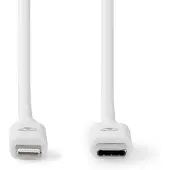 Nedis Câble Lightning - USB 2.0 - Apple Lightning 8 broches - Connecteur USB-C - 480 Mbps - Nickelé - 1,00 m - Rond - PVC - Blanc - Etiquette