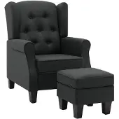 The Living Store Fauteuil avec repose-pieds Gris foncé Tissu