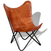 The Living Store Fauteuil Butterfly en cuir véritable marron