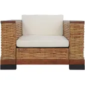 The Living Store Fauteuil avec coussins Marron Naturel Rotin