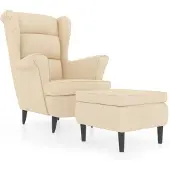 vidaXL Fauteuil à oreilles avec pouf crème velours