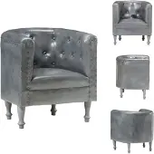 vidaXL Fauteuil Gris Cuir véritable - Fauteuil
