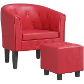 vidaXL Fauteuil club avec repose-pieds Rouge similicuir