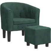 vidaXL Fauteuil avec repose-pied vert foncé velours
