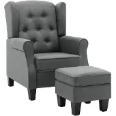 The Living Store Fauteuil avec repose-pieds Gris clair Tissu