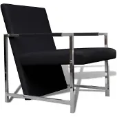 The Living Store Fauteuil avec pieds chromés Noir Similicuir
