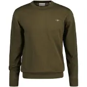 Gant pour homme. 8030561 Pull à col ras du cou en coton vert classique (XXL), Casuel, Manche longue