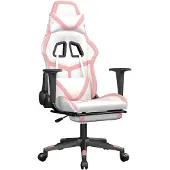 vidaXL Chaise de jeu avec repose-pieds Blanc et rose Similicuir
