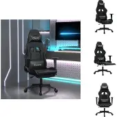 vidaXL Fauteuil gaming avec fonction massage et repose-pieds, en similicuir noir