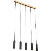 QAZQA Suspension moderne noire avec bois 5 lumières - Jeana
