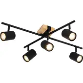QAZQA Plafonnier noir avec bois 5 lumières réglables rectangulaires - Jeana