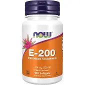 Now , E-200 avec Tocophérols Mixtes, 134 mg (200 UI), 100 Gélules Souples