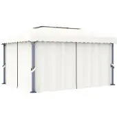vidaXL Pavillon avec rideau 4x3 m blanc crème aluminium