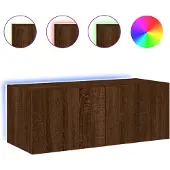 vidaXL Armoire TV murale avec lampes LED brun aspect chêne 80x35x31 cm
