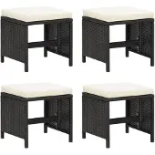 vidaXL Tabouret de jardin 4 pièces avec coussin d'assise Poly rotin noir