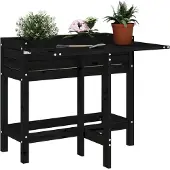 vidaXL Jardinière avec plateau rabattable Noir Bois massif