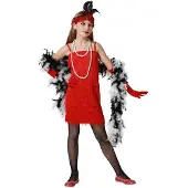 Atosa Déguisement Charleston Rouge pour fille - - Perruque, ruban à cheveux, boa, bas et chaussures inclus
