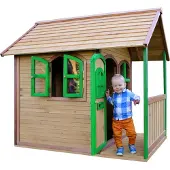 Axi Alex Maison Enfant En Bois | Maison De Jeux Pour L'Extérieur / Jardin En Marron & Vert | Maisonnette / Cabane De Jeu Avec Des Fenêtres &