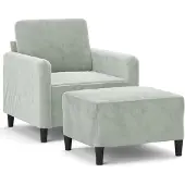 vidaXL Fauteuil avec pouf gris clair 60 cm velours